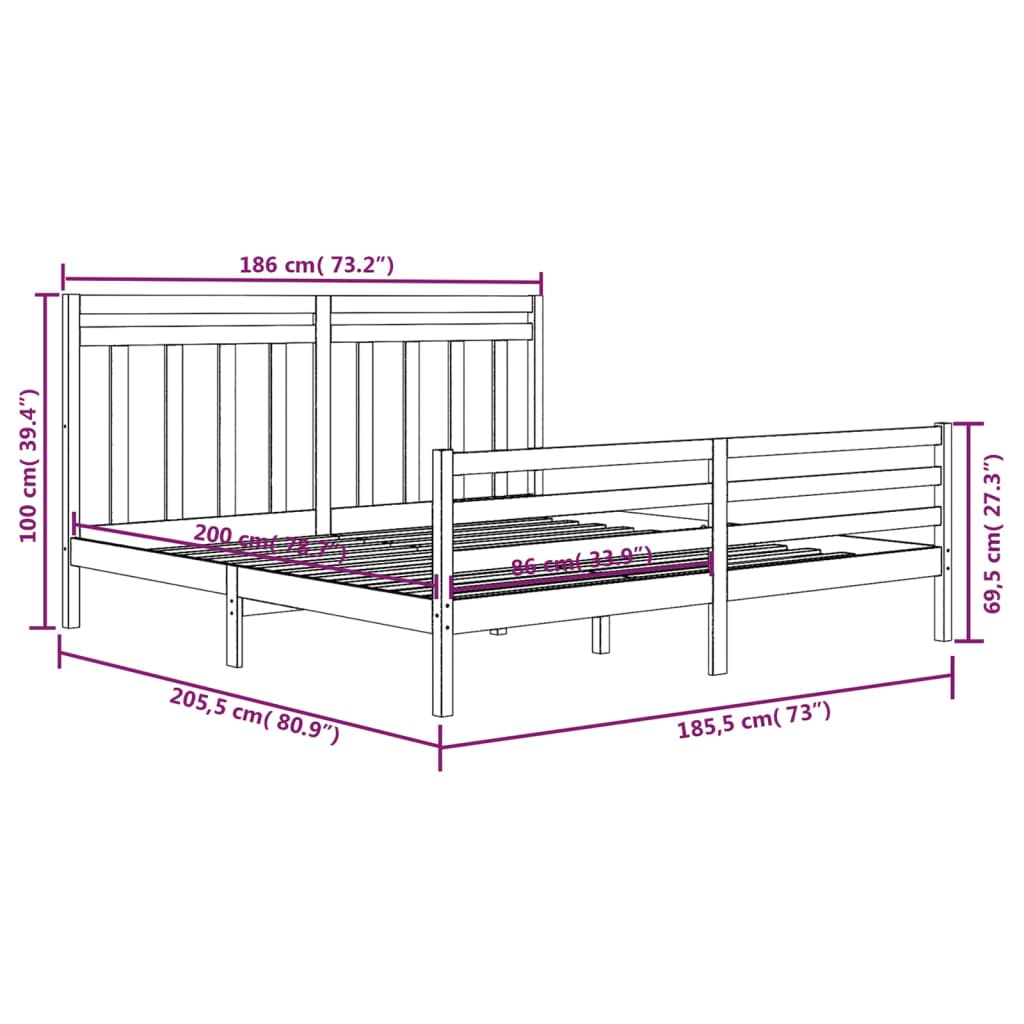 Bedframe Massief Hout Grijs 180X200 Cm 6Ft Super King