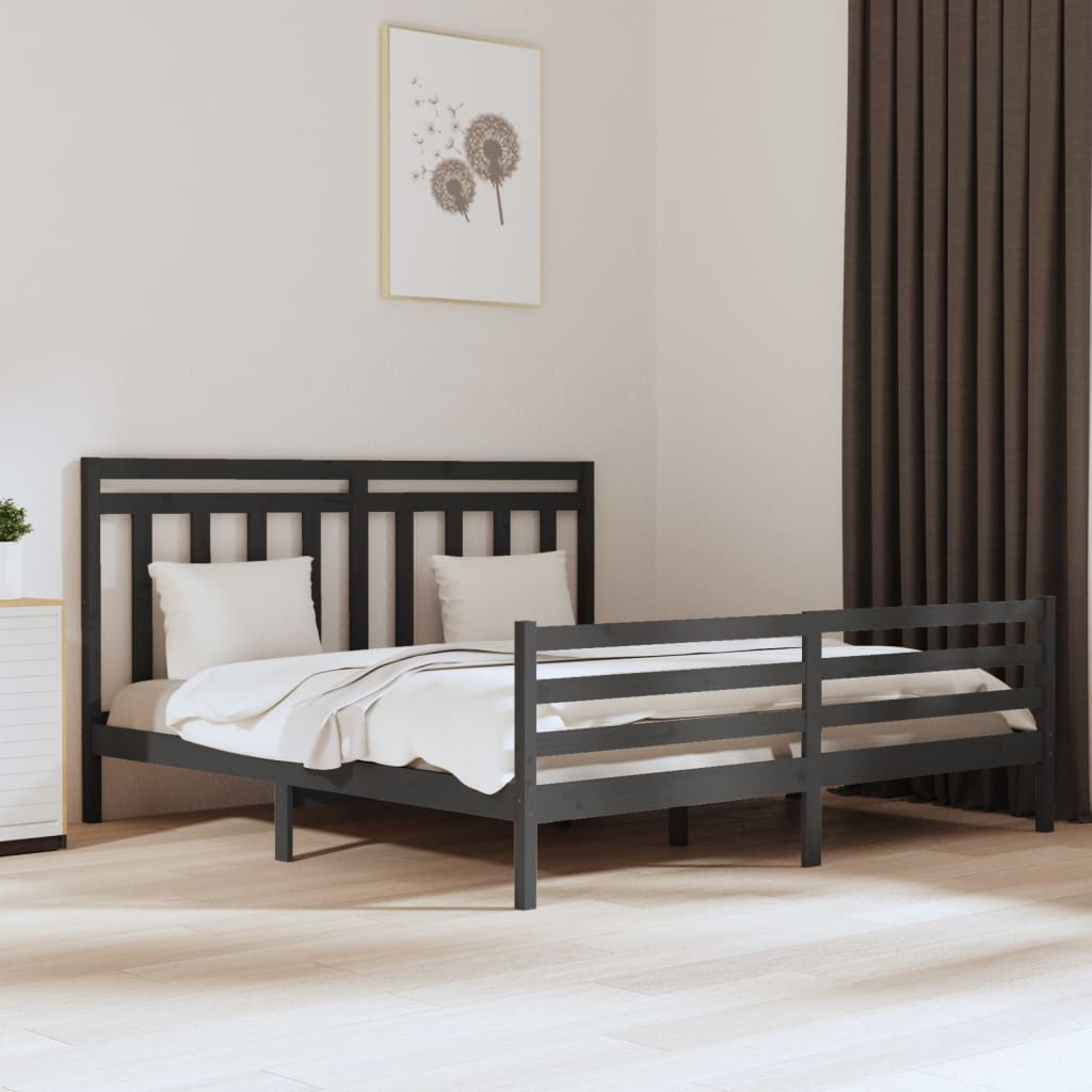 Bedframe Massief Hout Grijs 180X200 Cm 6Ft Super King