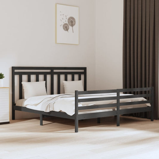 Bedframe Massief Hout Grijs 180X200 Cm 6Ft Super King