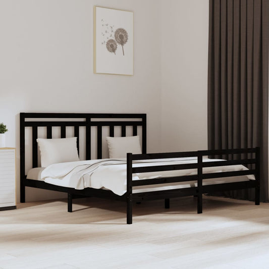 Bedframe Massief Hout Zwart 180X200 Cm 6Ft Super King