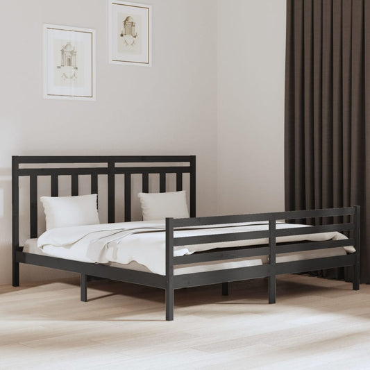 Bedframe Massief Hout Grijs 200X200 Cm