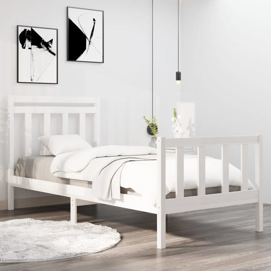 Bedframe Massief Hout Wit 75X190 Cm 2Ft6 Small Single