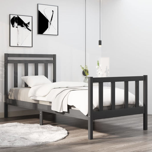 Bedframe Massief Hout Grijs 75X190 Cm 2Ft6 Small Single
