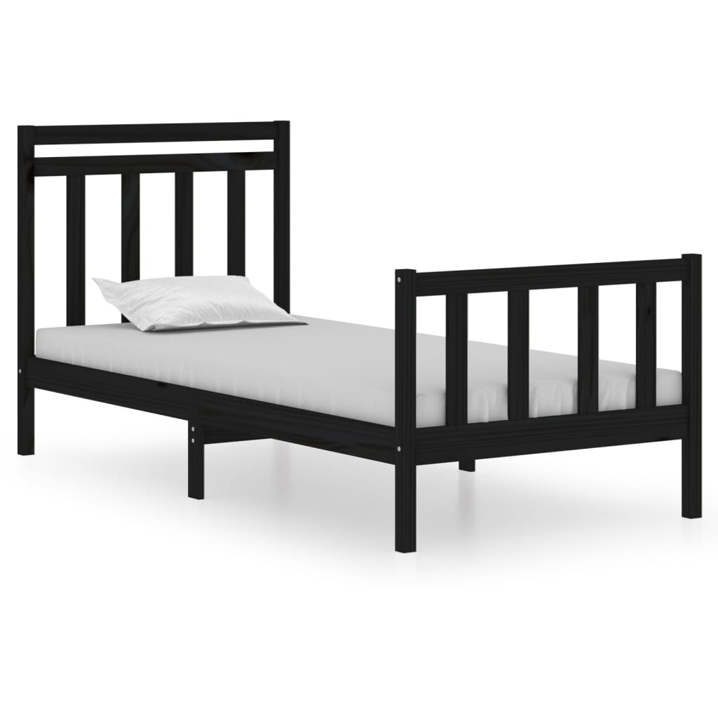 Bedframe Massief Hout Zwart 75X190 Cm 2Ft6 Small Single