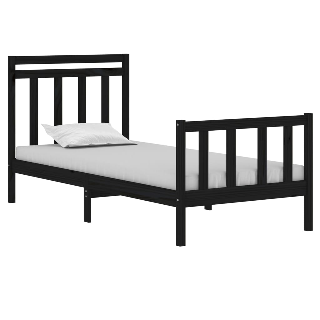 Bedframe Massief Hout Zwart 75X190 Cm 2Ft6 Small Single