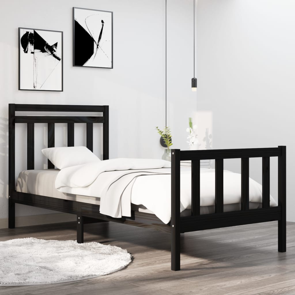 Bedframe Massief Hout Zwart 75X190 Cm 2Ft6 Small Single