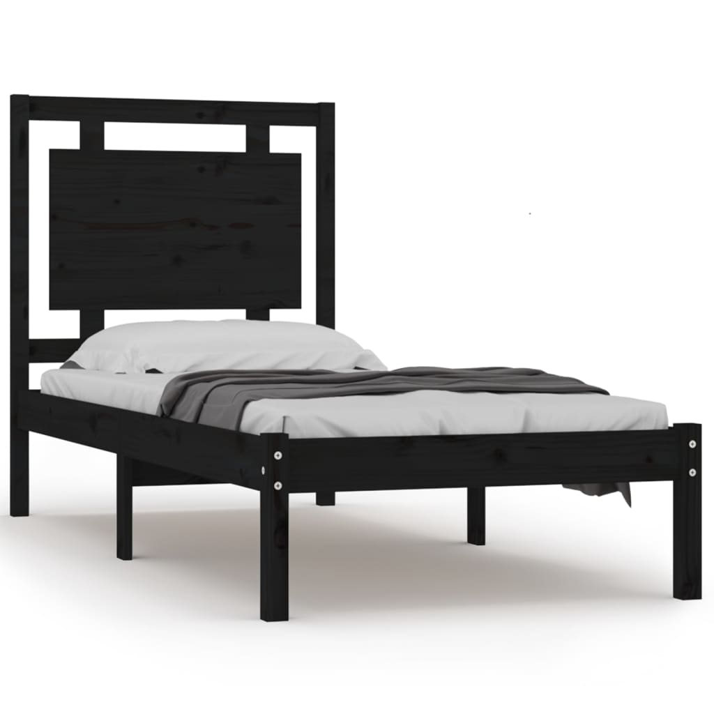 Bedframe Massief Hout Zwart 90X200 Cm
