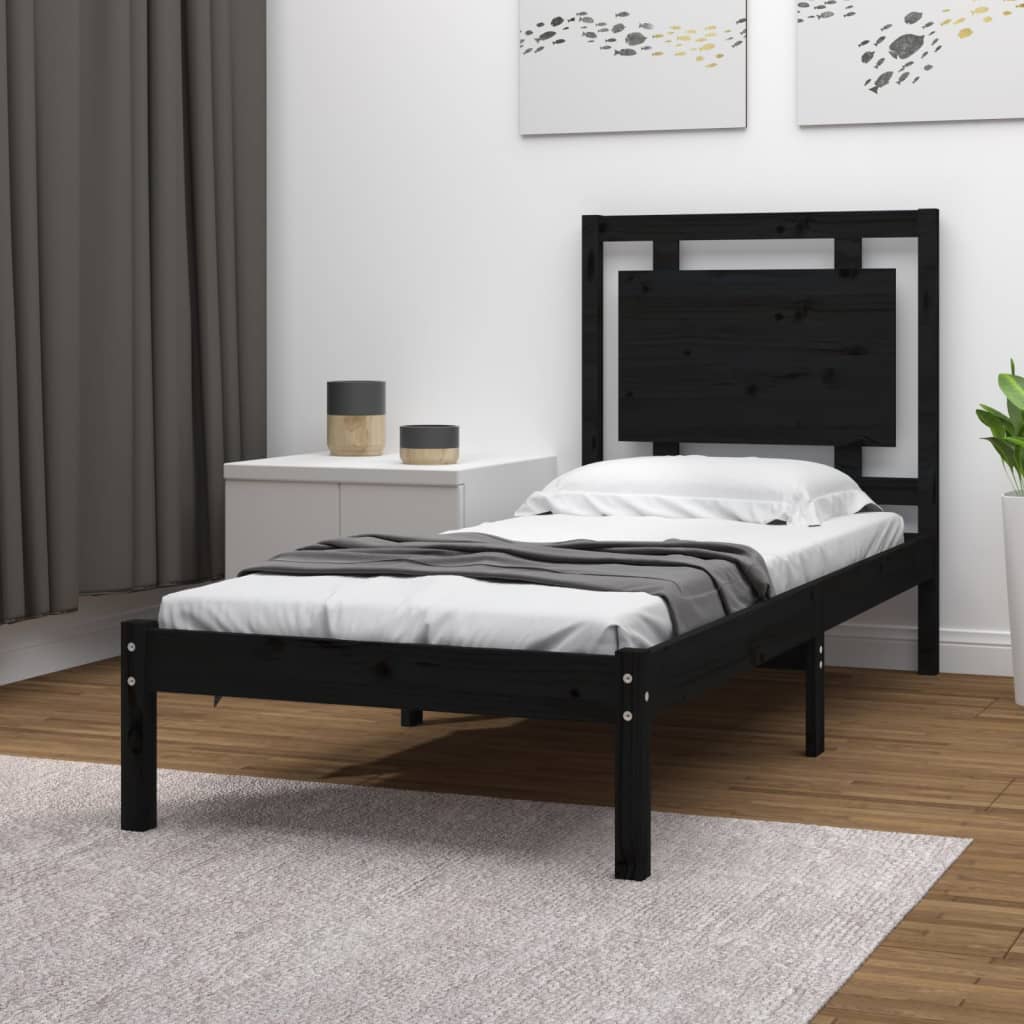 Bedframe Massief Hout Zwart 90X200 Cm