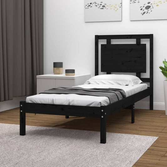 Bedframe Massief Hout Zwart 90X200 Cm