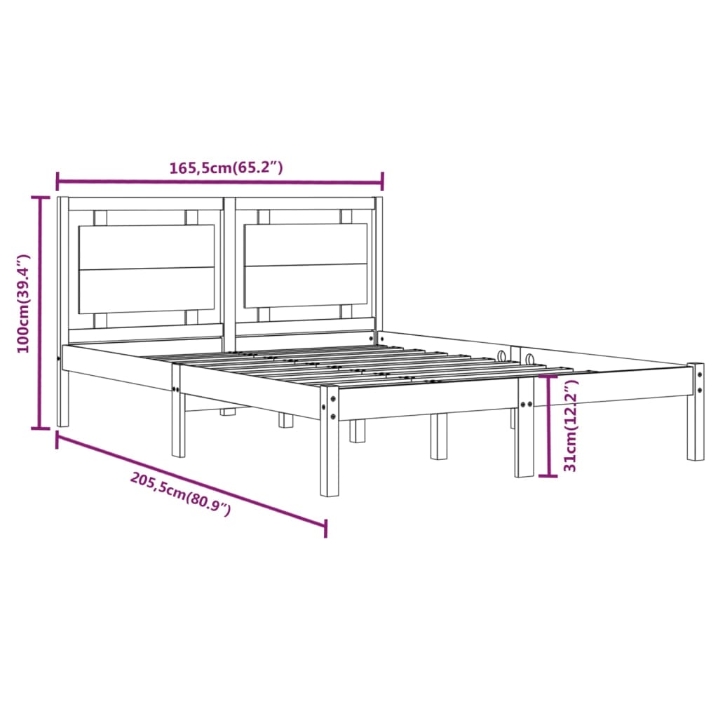 Bedframe Massief Hout Grijs 160X200 Cm