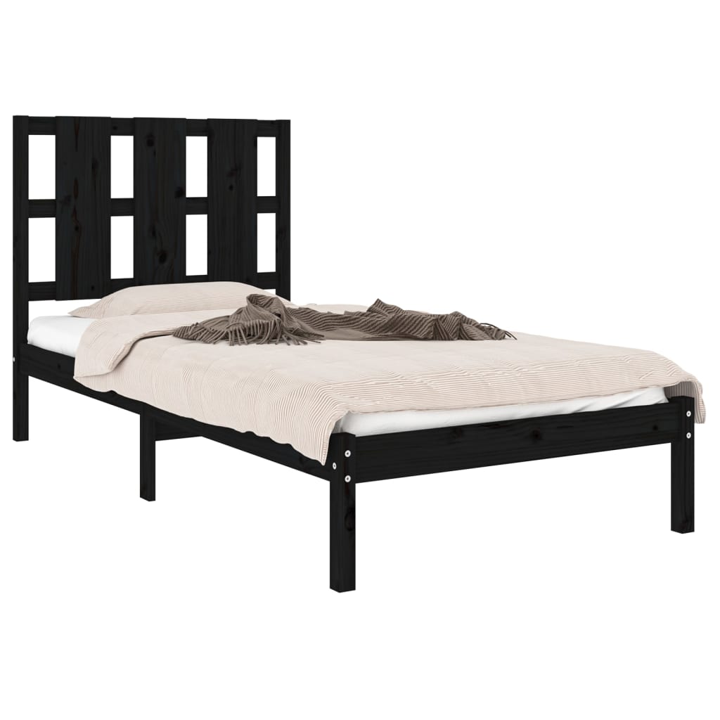 Bedframe Massief Hout Zwart 75X190 Cm 2Ft6 Small Single
