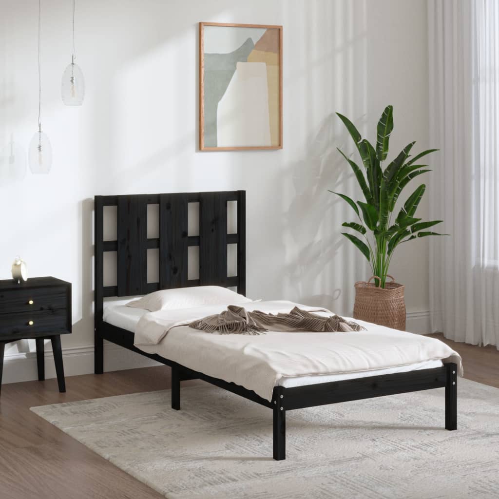 Bedframe Massief Hout Zwart 75X190 Cm 2Ft6 Small Single
