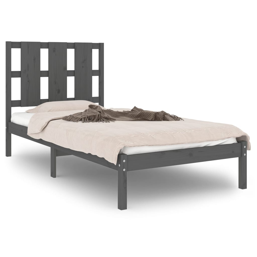 Bedframe Massief Hout Grijs 90X190 Cm 3Ft Single