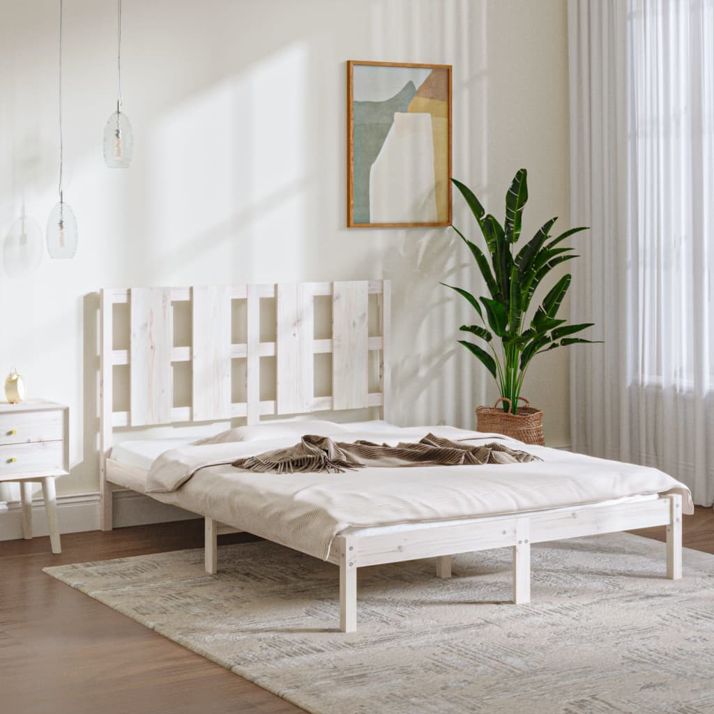 Bedframe Massief Hout Wit 120X190 Cm 4Ft Small Double