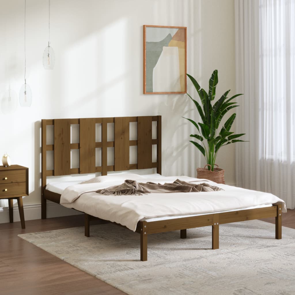 Bedframe Massief Hout Honingbruin 135X190 Cm 4Ft6 Double