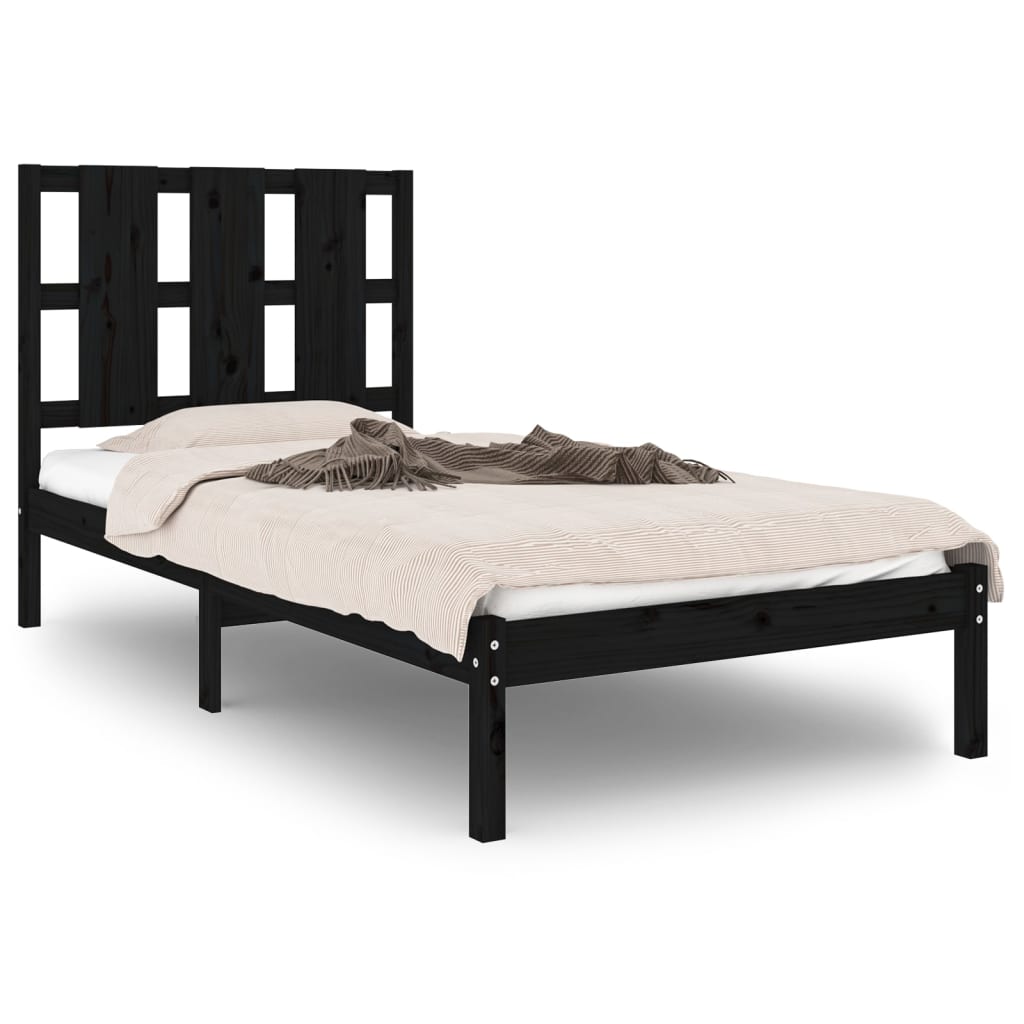 Bedframe Massief Grenenhout Zwart 90X200 Cm