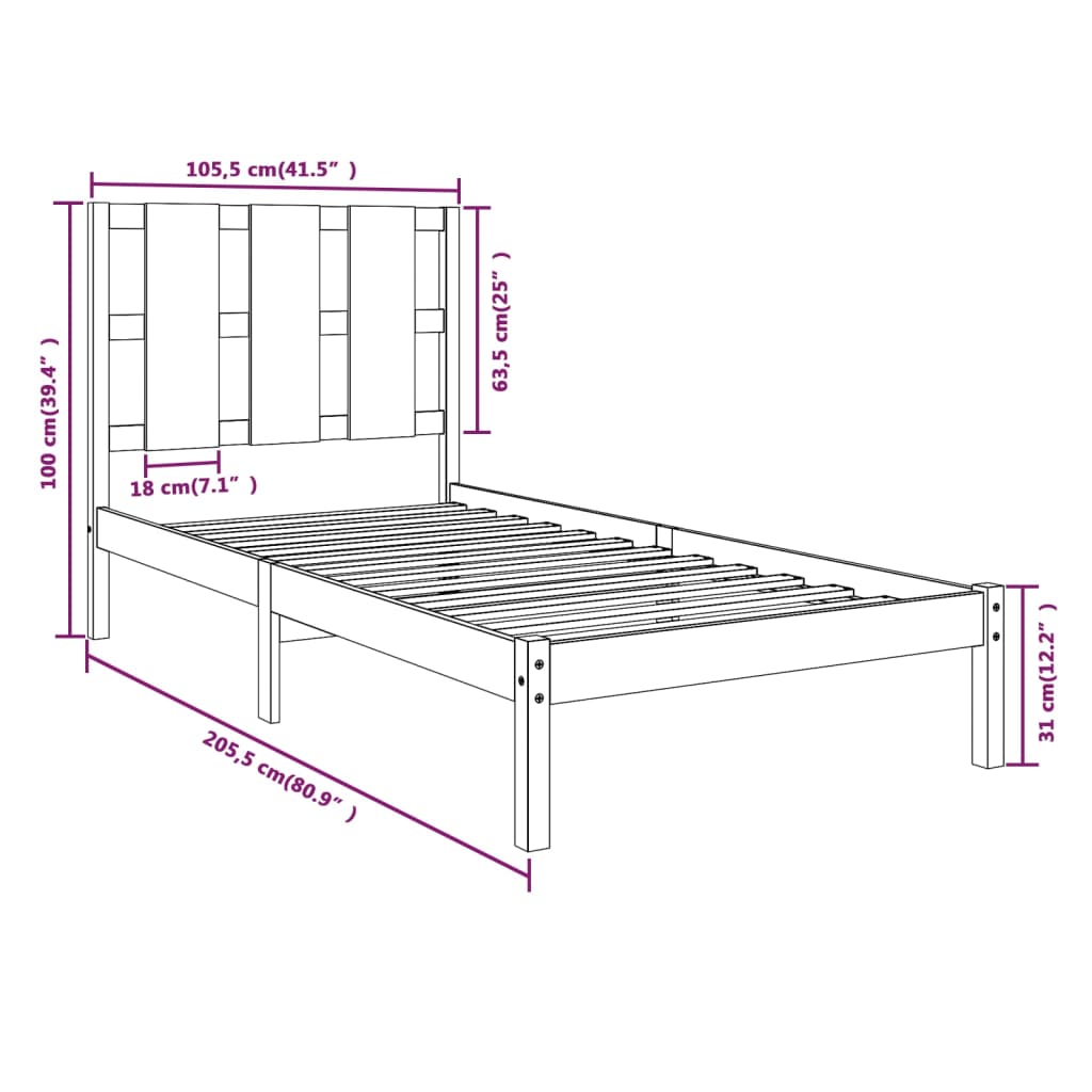 Bedframe Massief Grenenhout Grijs 100X200 Cm