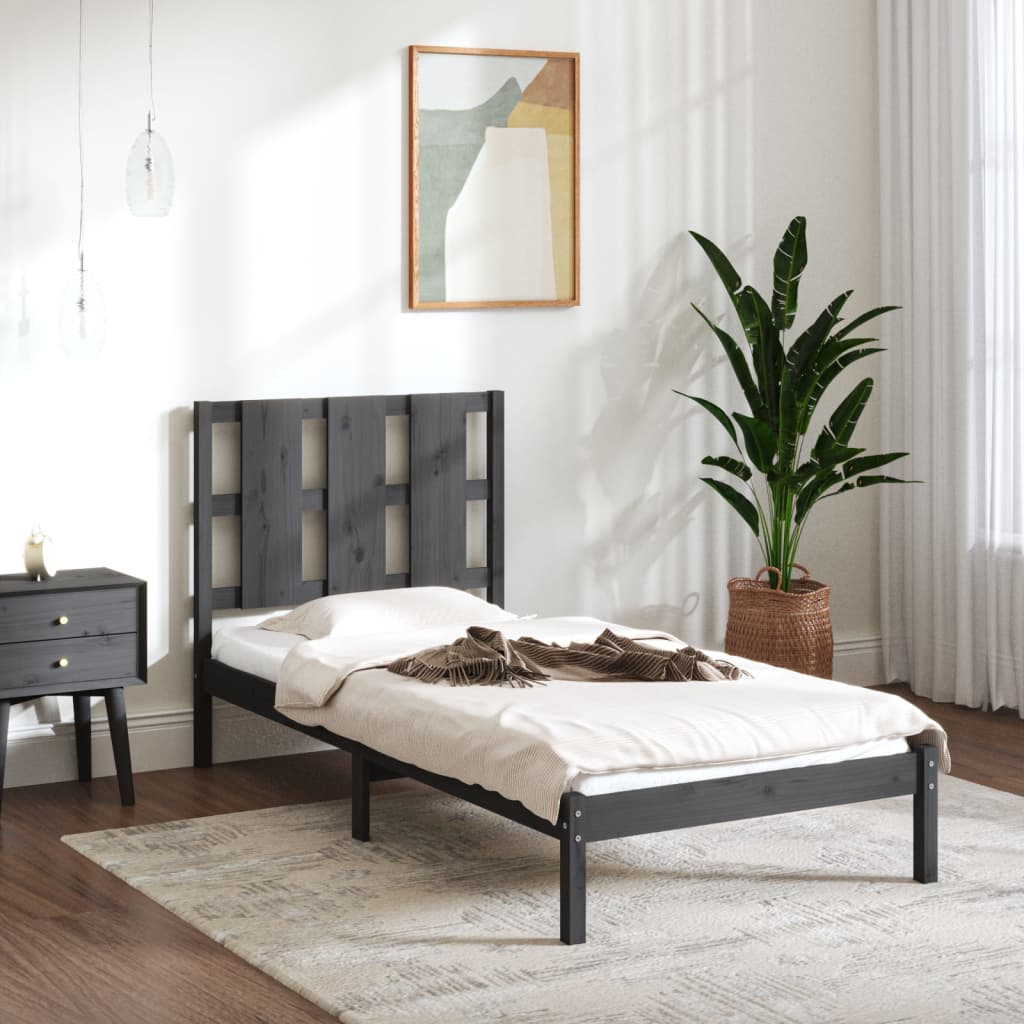 Bedframe Massief Grenenhout Grijs 100X200 Cm