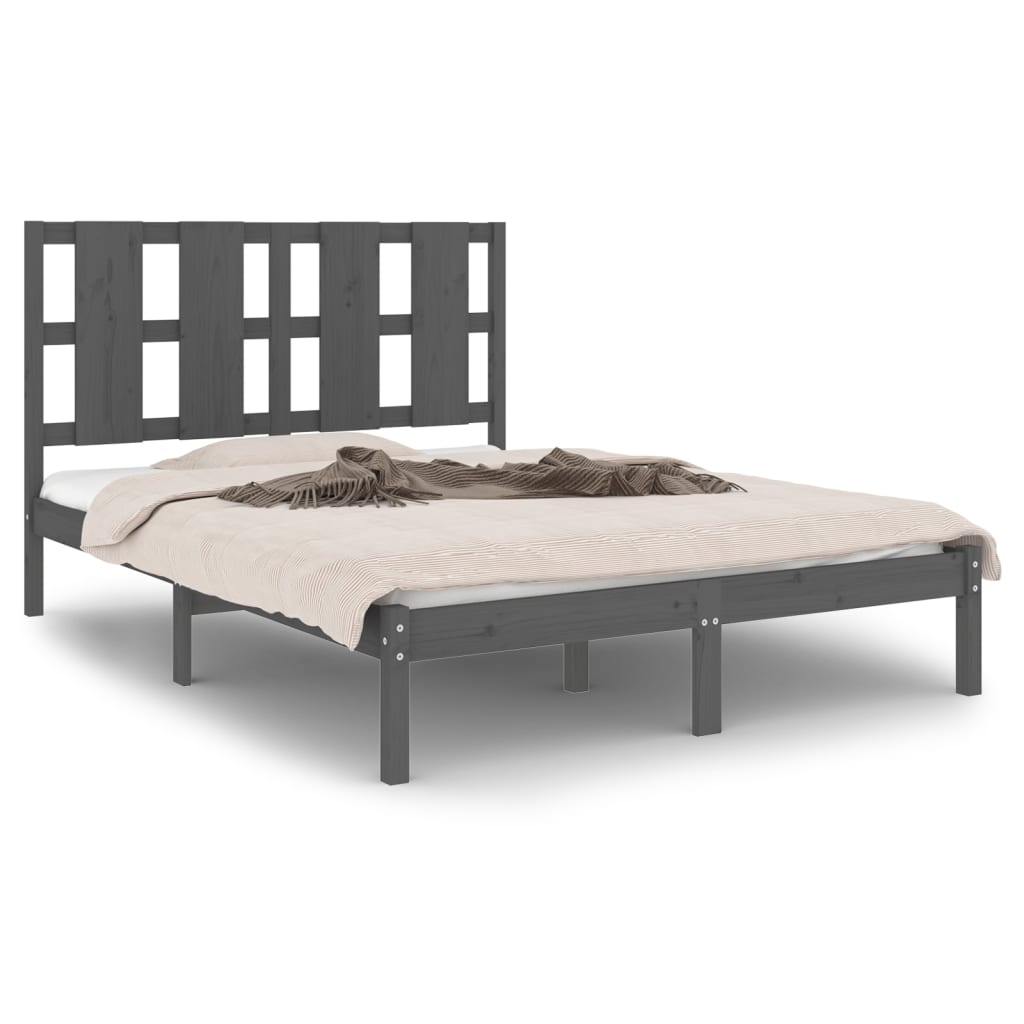 Bedframe Massief Grenenhout Grijs 120X200 Cm