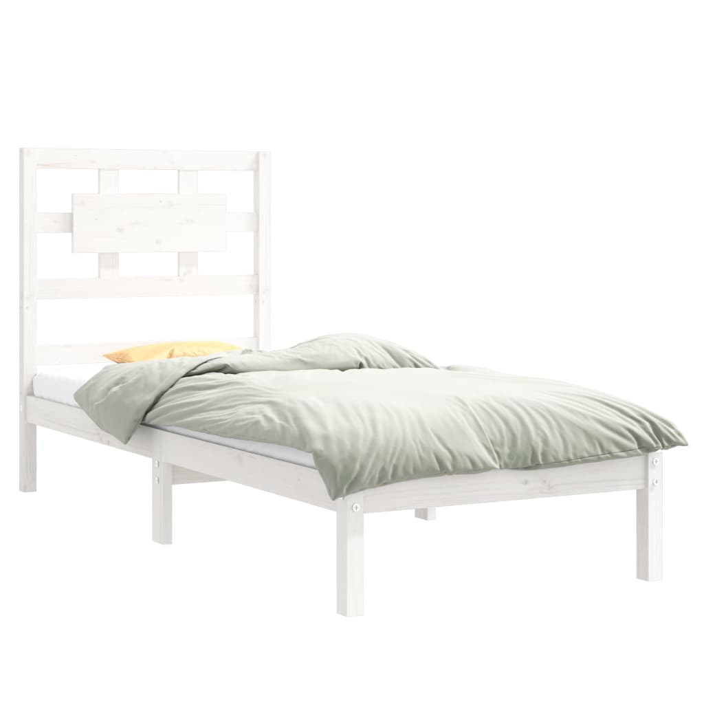 Bedframe Massief Hout Wit 75X190 Cm 2Ft6 Small Single