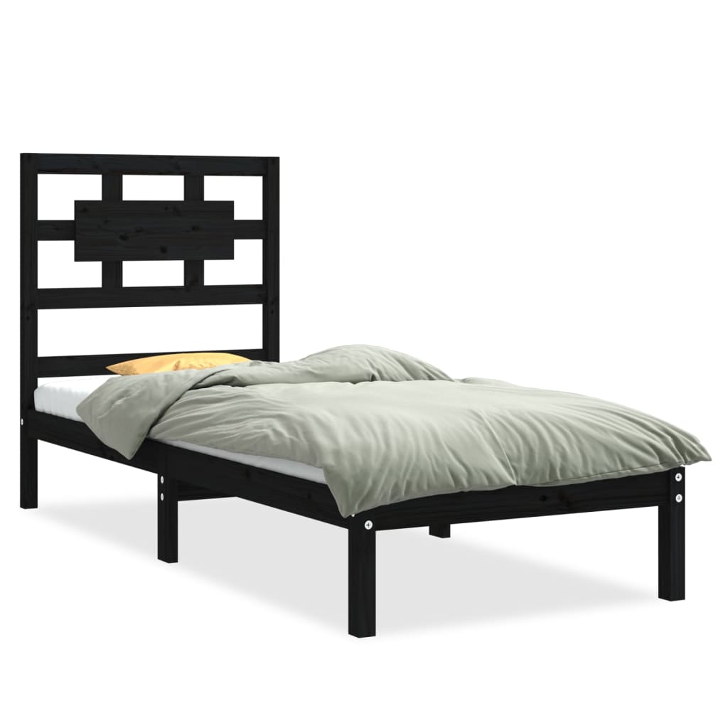 Bedframe Massief Hout Zwart 75X190 Cm 2Ft6 Small Single