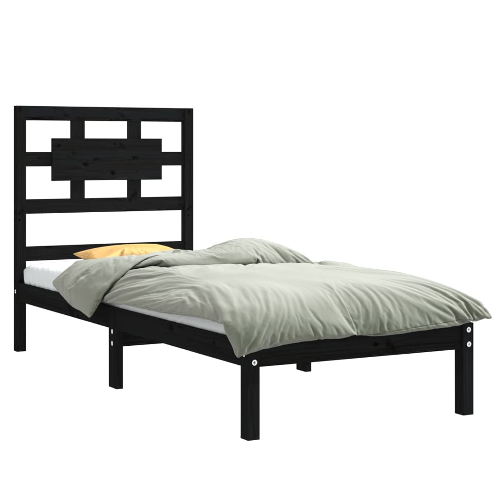 Bedframe Massief Hout Zwart 75X190 Cm 2Ft6 Small Single