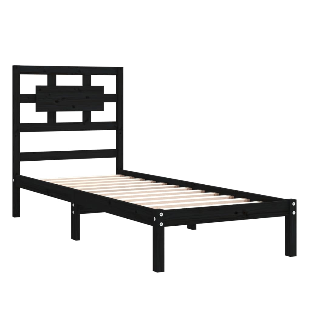 Bedframe Massief Hout Zwart 75X190 Cm 2Ft6 Small Single