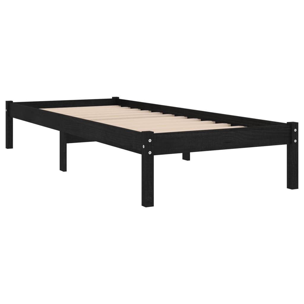 Bedframe Massief Hout Zwart 75X190 Cm 2Ft6 Small Single