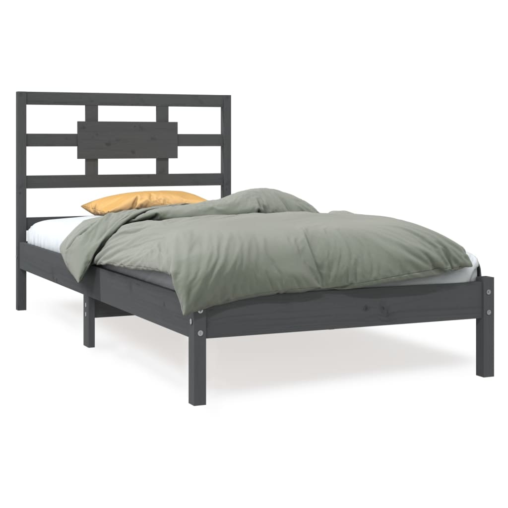 Bedframe Massief Hout Grijs 90X190 Cm 3Ft Single