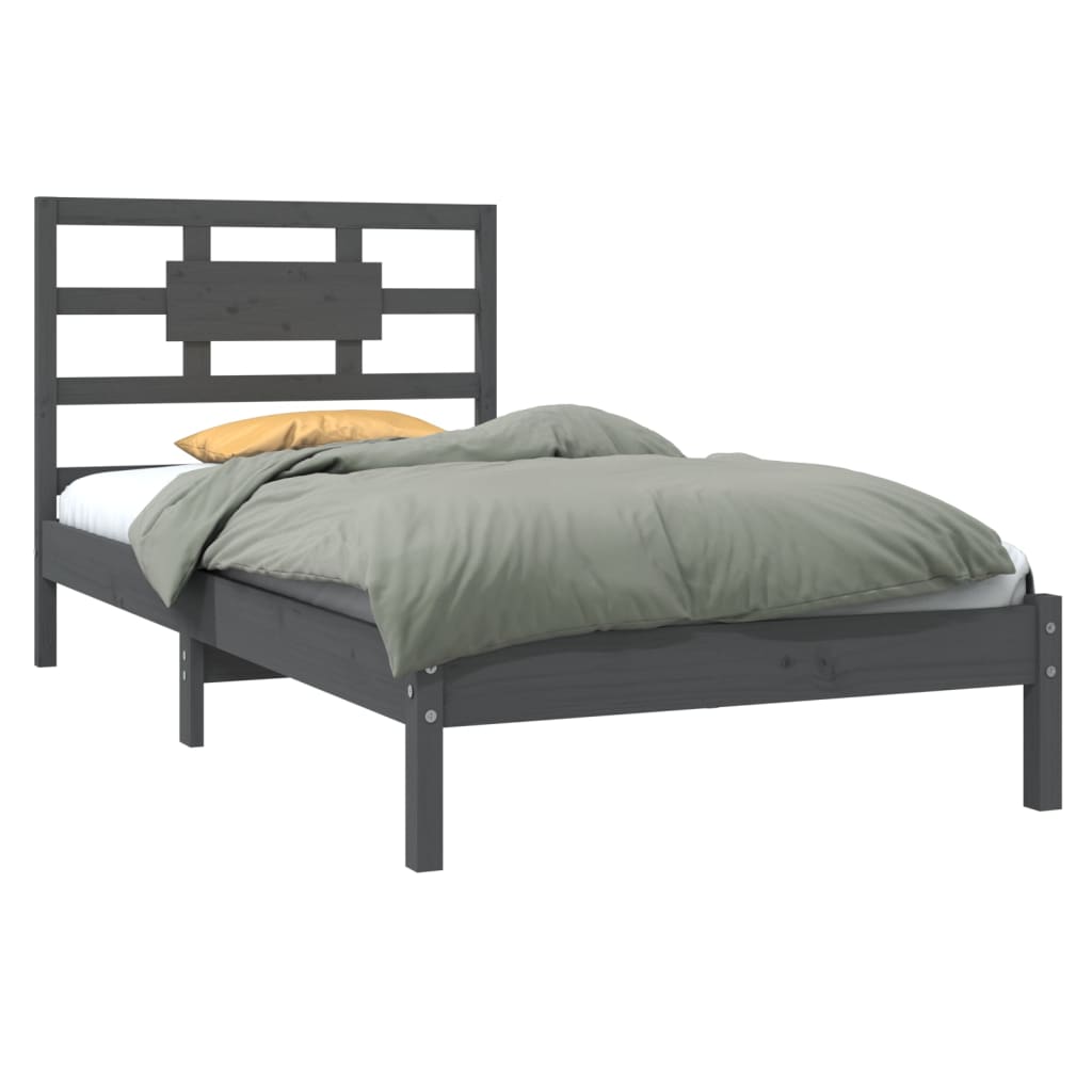 Bedframe Massief Hout Grijs 90X190 Cm 3Ft Single