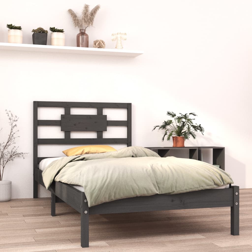 Bedframe Massief Hout Grijs 90X190 Cm 3Ft Single