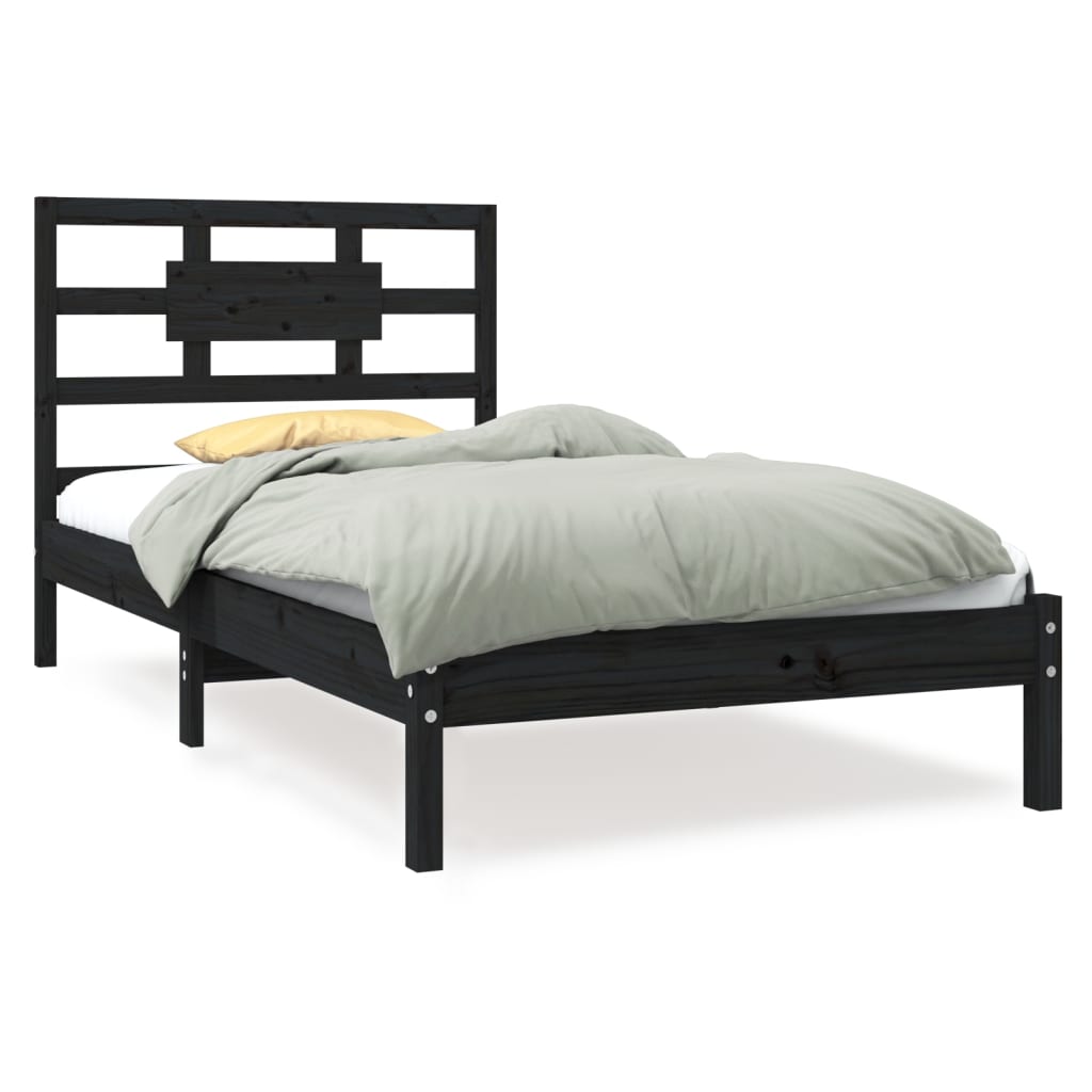 Bedframe Massief Hout Zwart 90X190 Cm 3Ft Single
