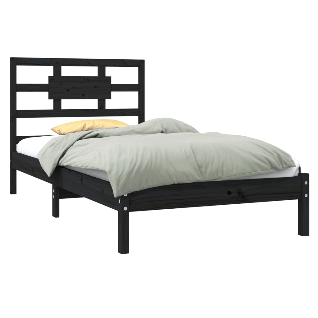 Bedframe Massief Hout Zwart 90X190 Cm 3Ft Single