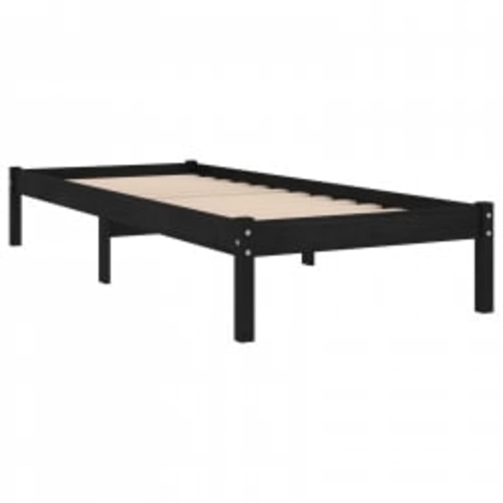 Bedframe Massief Hout Zwart 90X190 Cm 3Ft Single