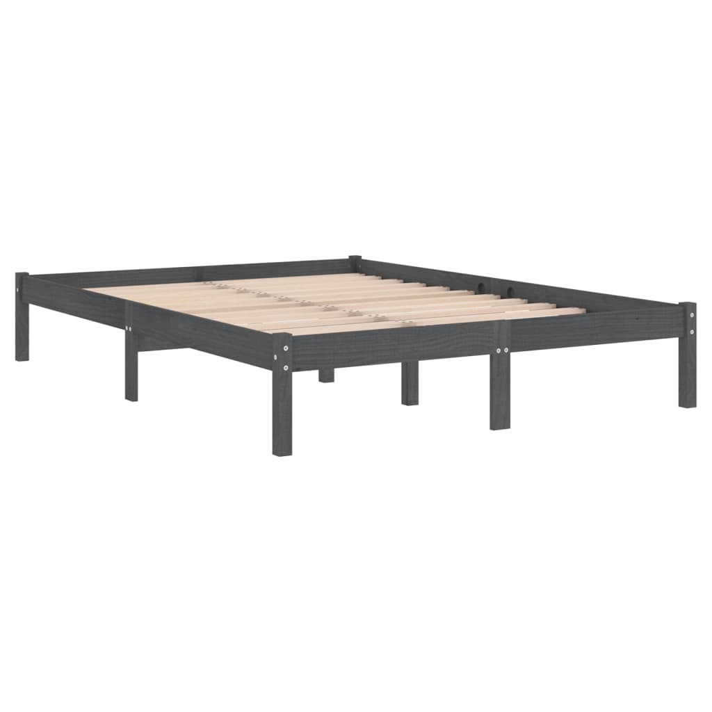 Bedframe Massief Hout Grijs 140X190 Cm