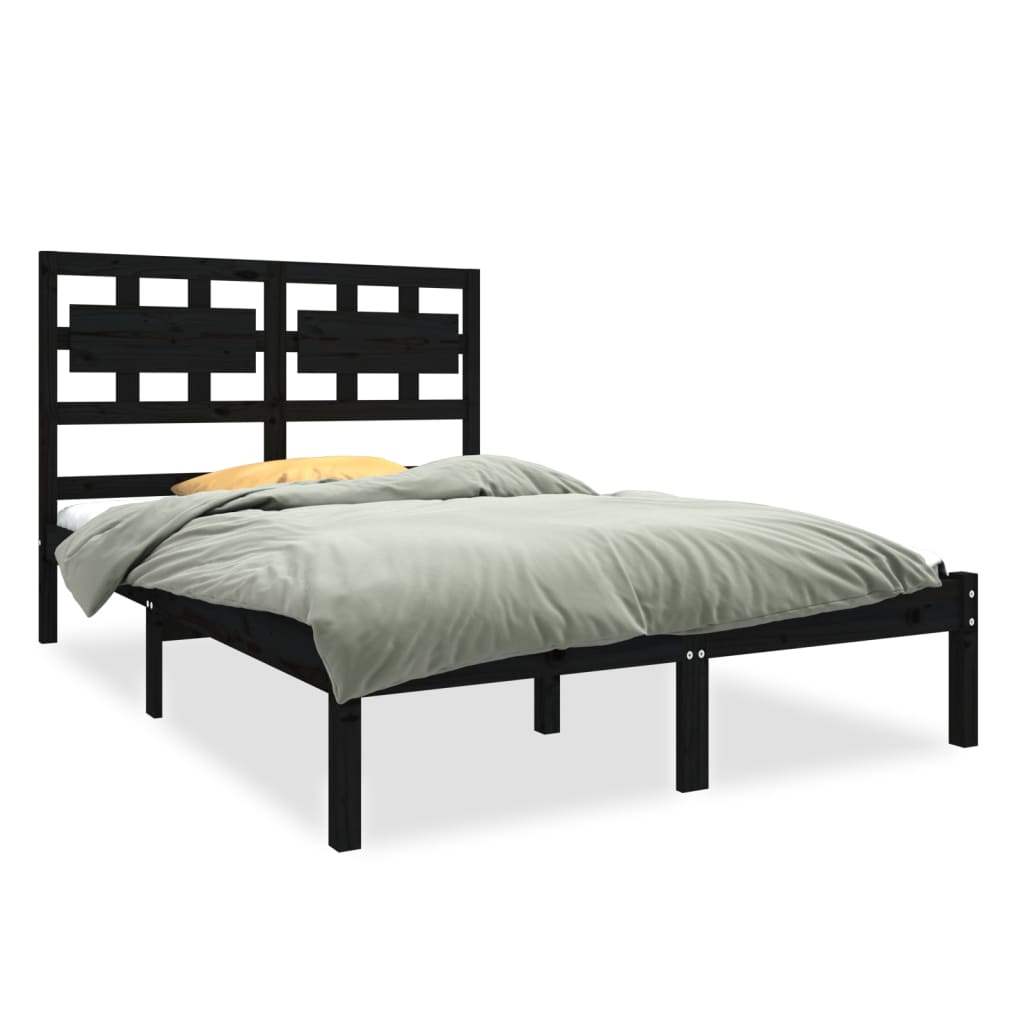 Bedframe Massief Hout Zwart 140X190 Cm