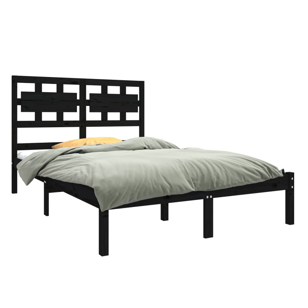 Bedframe Massief Hout Zwart 140X190 Cm