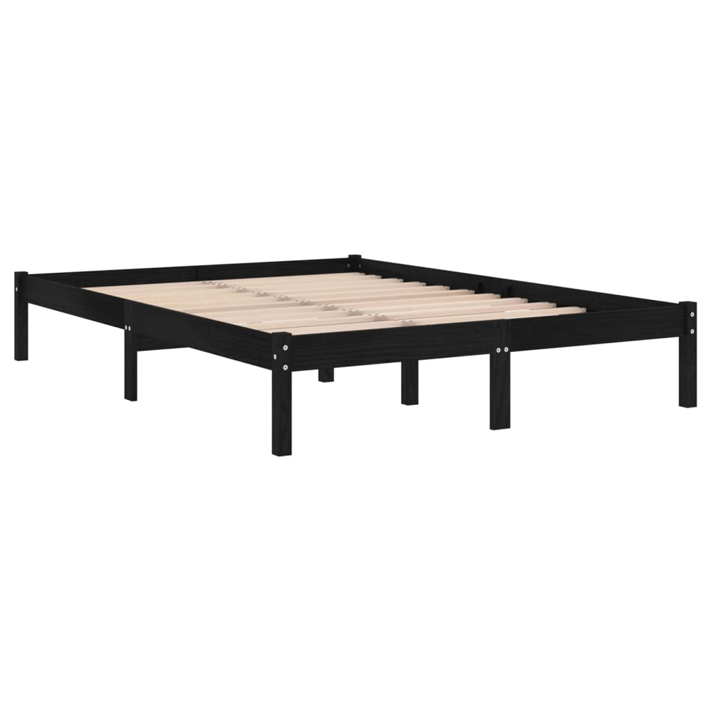Bedframe Massief Hout Zwart 140X190 Cm
