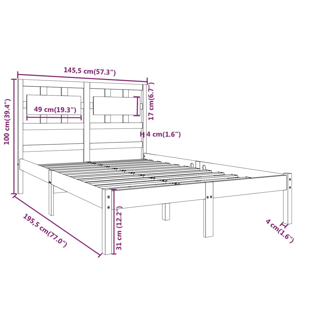 Bedframe Massief Hout Zwart 140X190 Cm