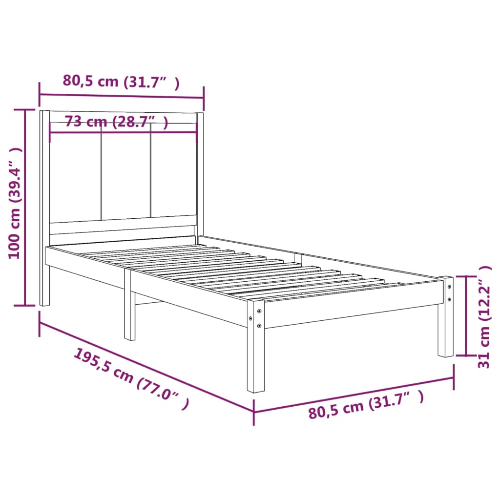 Bedframe Massief Grenenhout Wit 75X190 Cm 2Ft6 Small Single