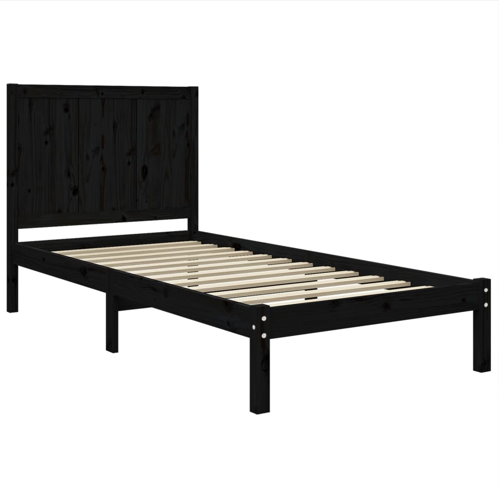 Bedframe Massief Grenenhout Zwart 90X200 Cm