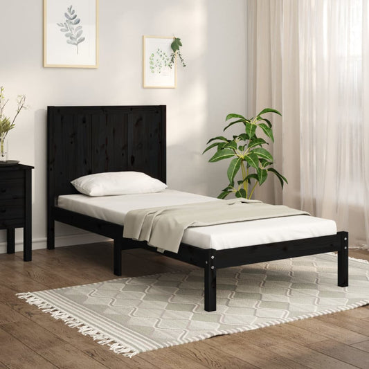 Bedframe Massief Grenenhout Zwart 90X200 Cm