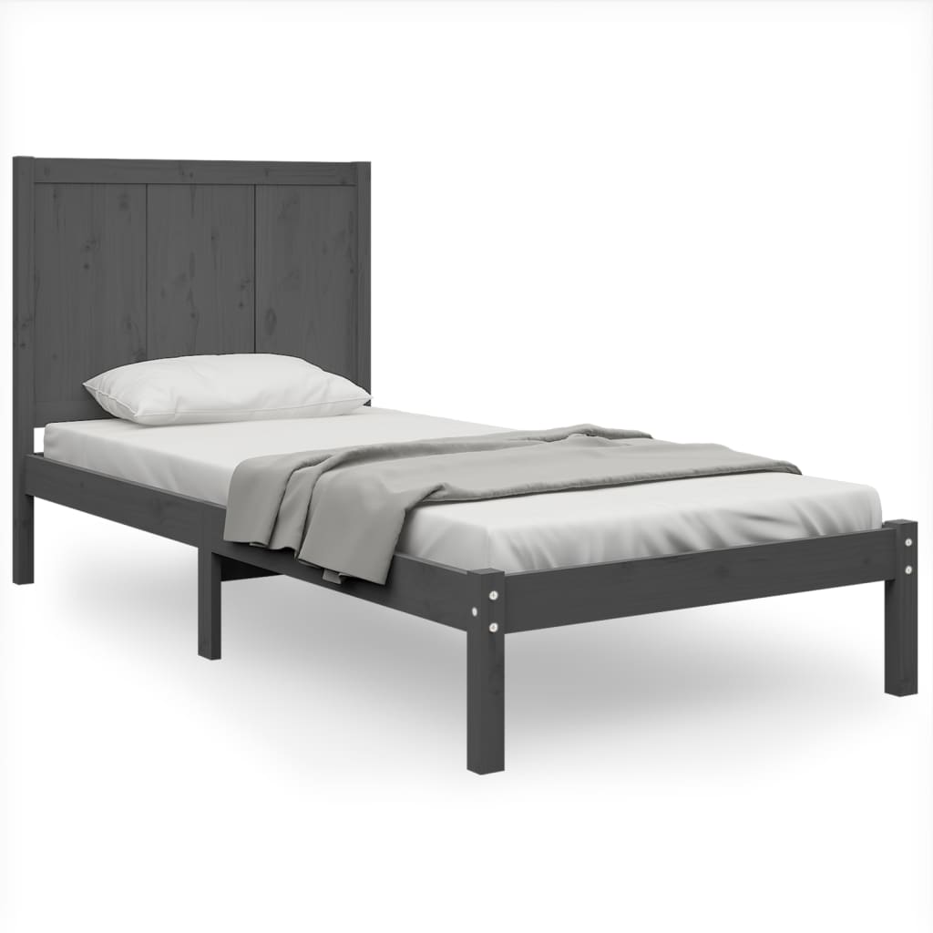 Bedframe Massief Grenenhout Grijs 100X200 Cm