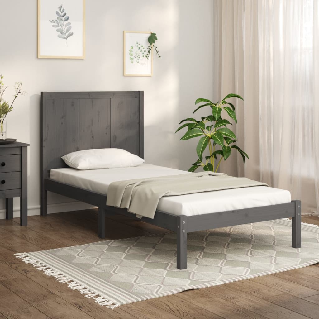 Bedframe Massief Grenenhout Grijs 100X200 Cm