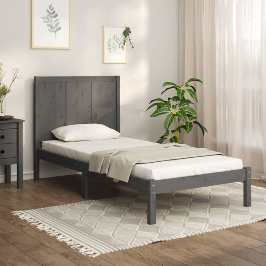 Bedframe Massief Grenenhout Grijs 100X200 Cm