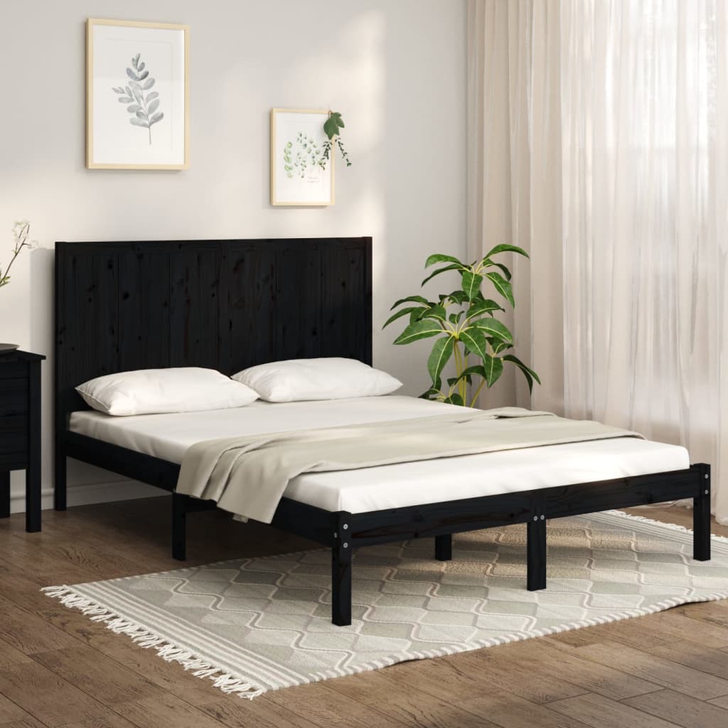 Bedframe Massief Grenenhout Zwart 120X200 Cm