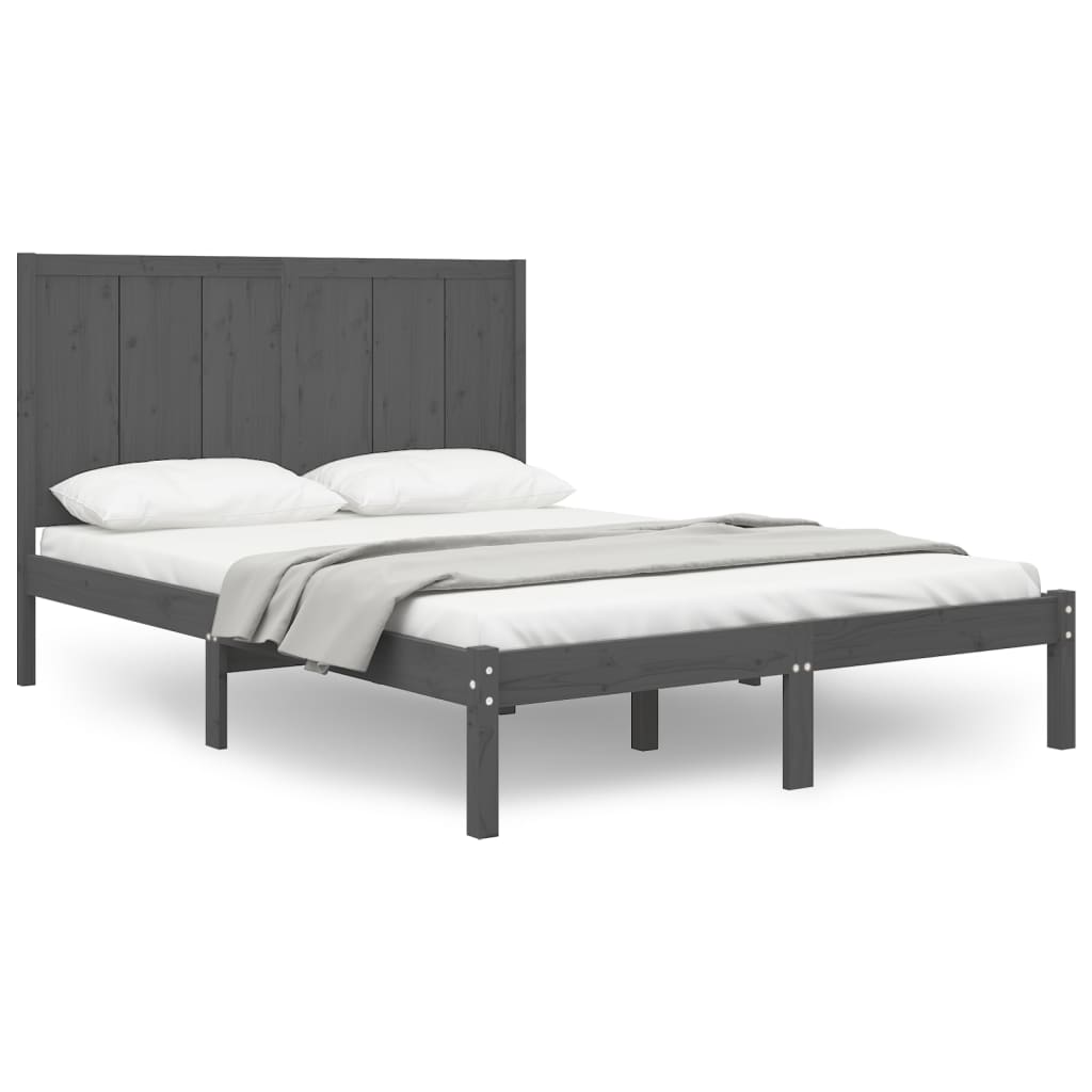 Bedframe Massief Grenenhout Grijs 150X200 Cm 5Ft King Size