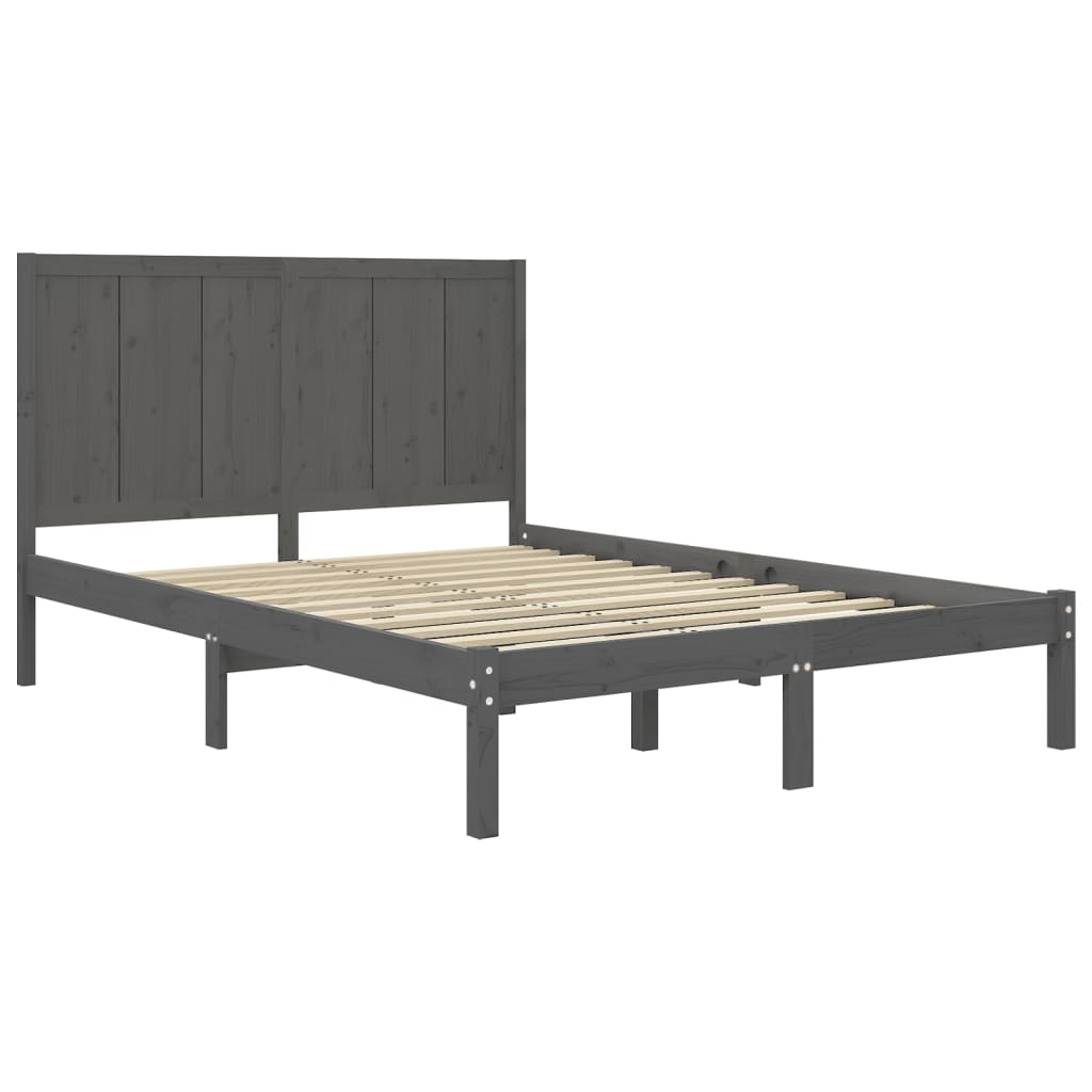 Bedframe Massief Grenenhout Grijs 150X200 Cm 5Ft King Size