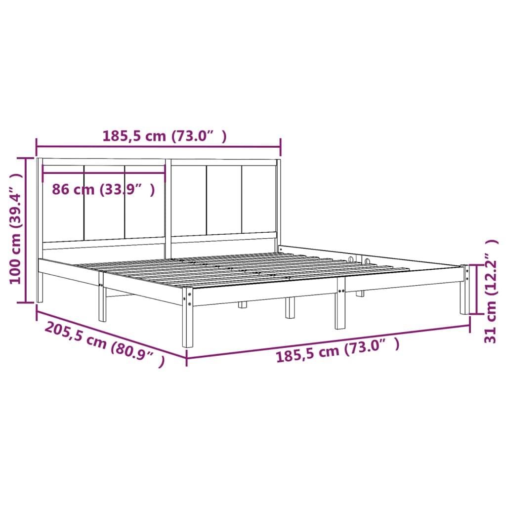 Bedframe Massief Grenenhout Grijs 180X200 Cm 6Ft Super King