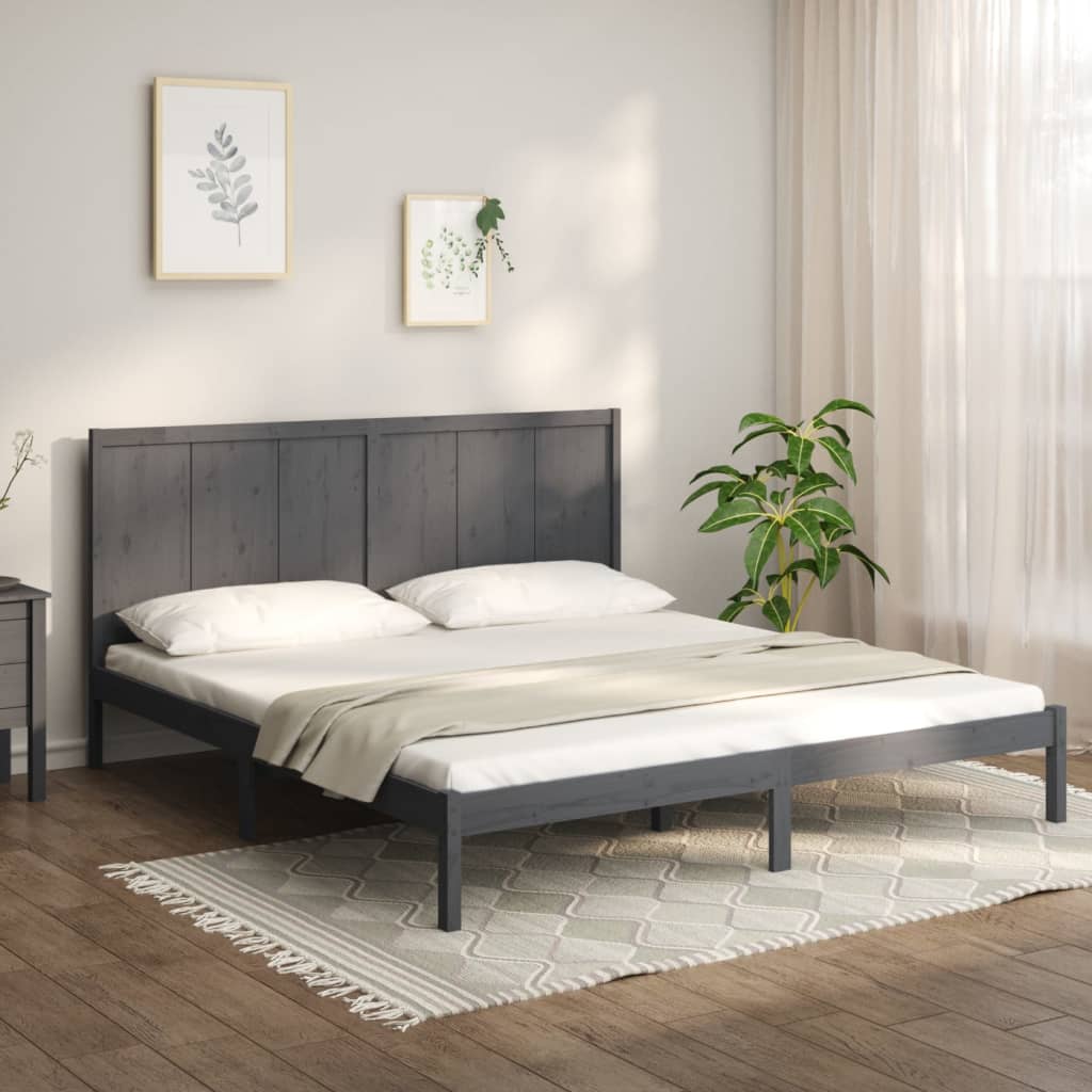 Bedframe Massief Grenenhout Grijs 180X200 Cm 6Ft Super King